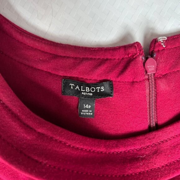 Talbots Size 14 Petite Red\Burgundy Sleeveless Sheath Ponte Knit Dress - Picture 5 of 7